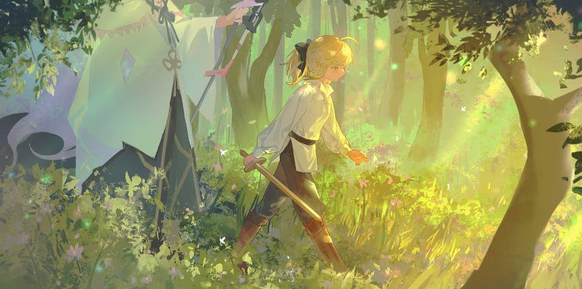 artoria pendragon, saber, and merlin (fate and 1 more) drawn by xu_(akiixuu)
