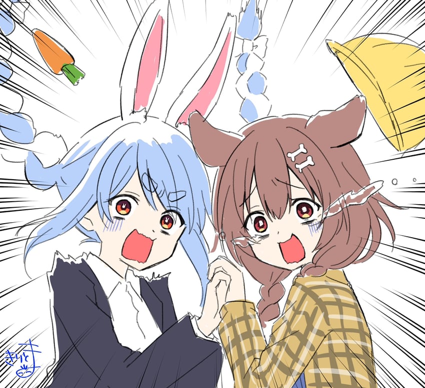 usada pekora and inugami korone (hololive) drawn by kiritoma