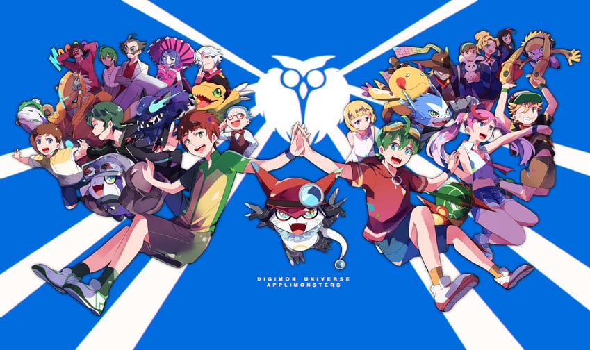 agumon, gatchmon, karan eri, shinkai haru, dokamon, and 21 more (digimon and 1 more) drawn by natsuki_(aisae)