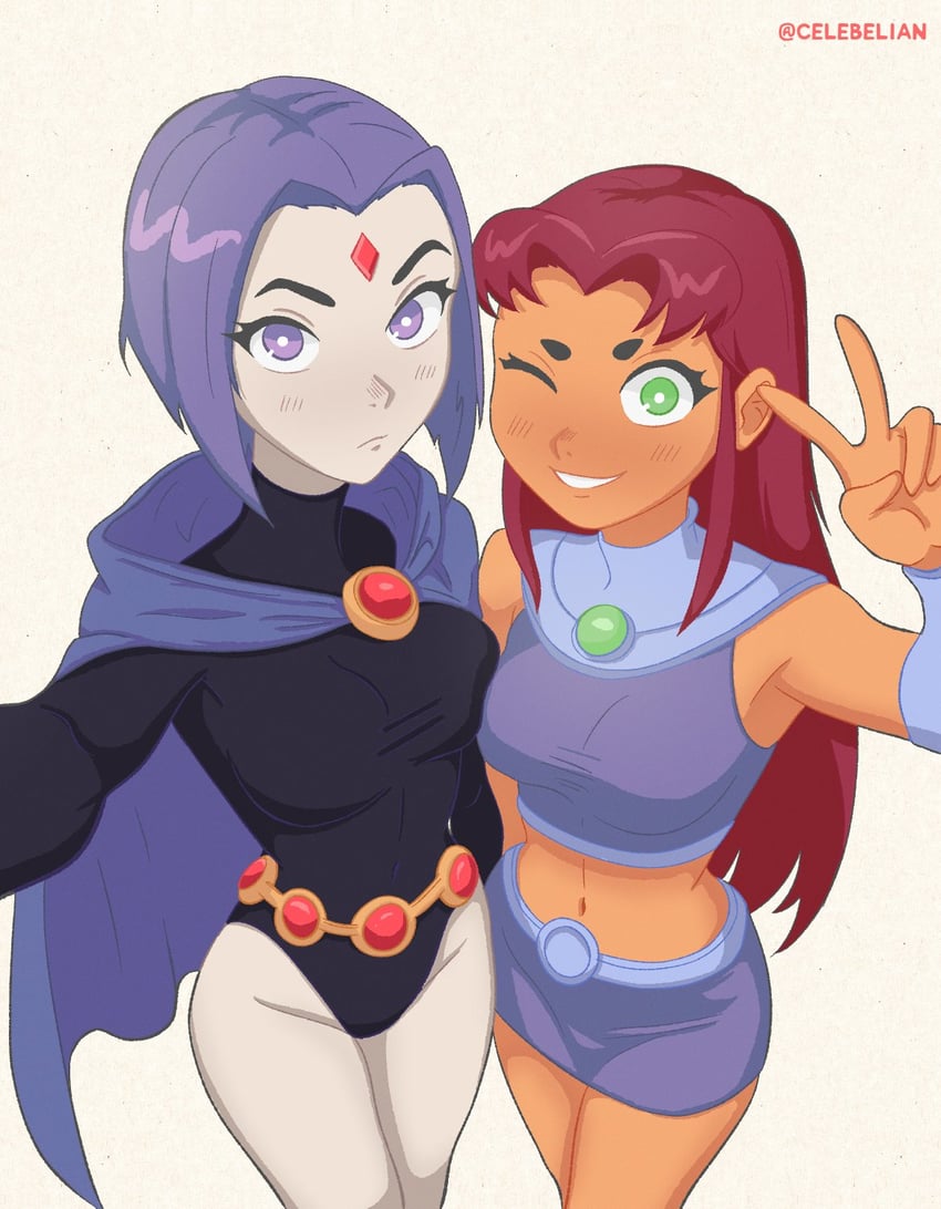raven and starfire (dc comics and 1 more) drawn by celebelian