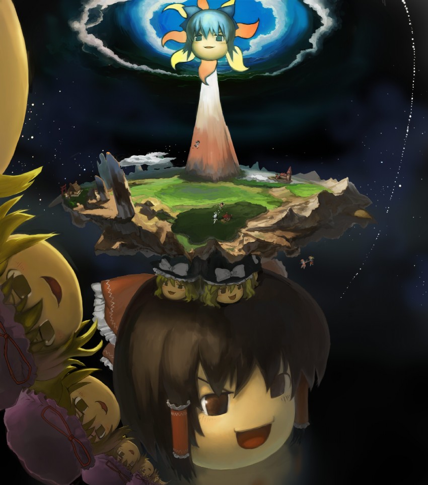 hakurei reimu, kirisame marisa, remilia scarlet, flandre scarlet, cirno, and 8 more (touhou and 1 more) drawn by bob_(biyonbiyon)