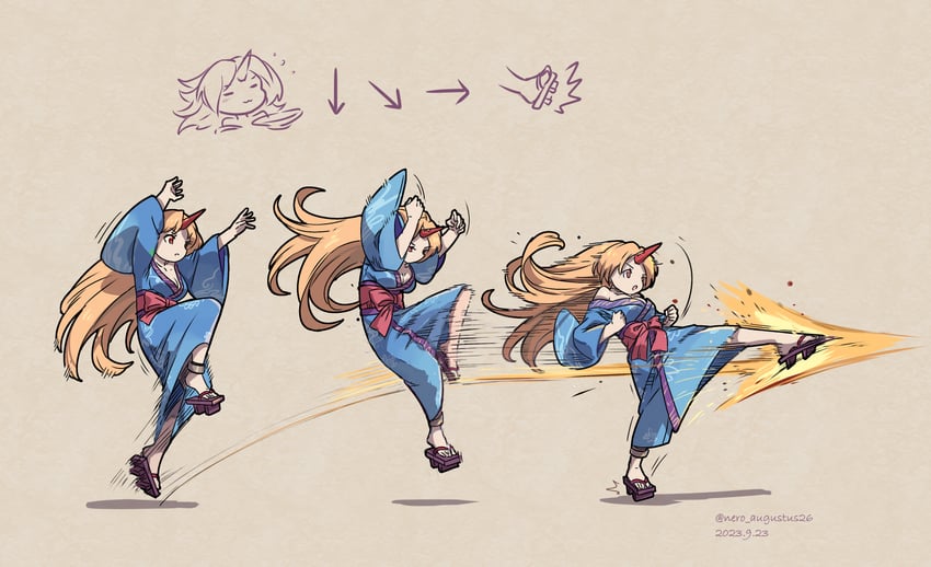 hoshiguma yuugi and marisa (touhou and 2 more) drawn by nero_augustus