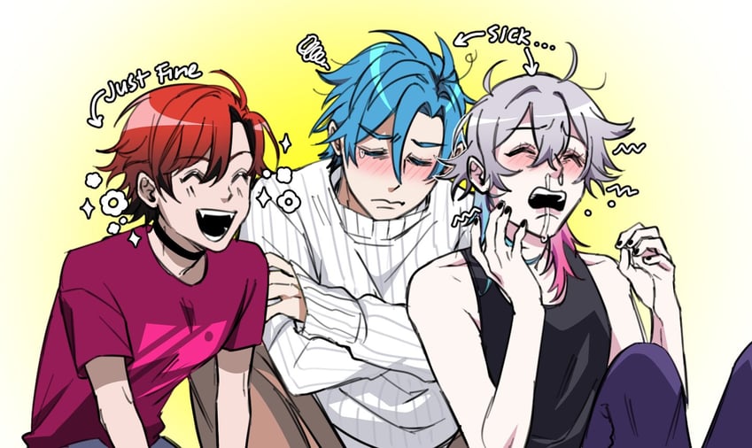 gavis bettel, machina x flayon, and regis altare (holostars and 1 more) drawn by kuju