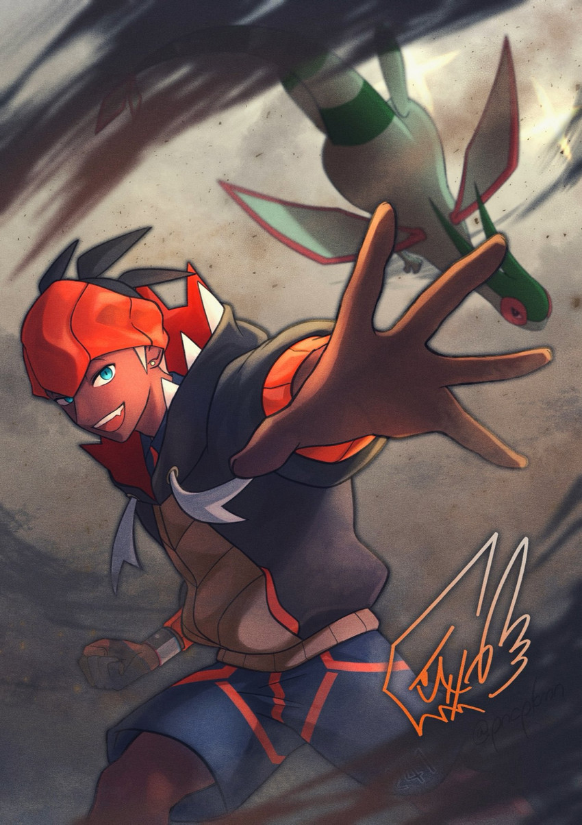 raihan and flygon (pokemon and 1 more) drawn by punico_(punico_poke)