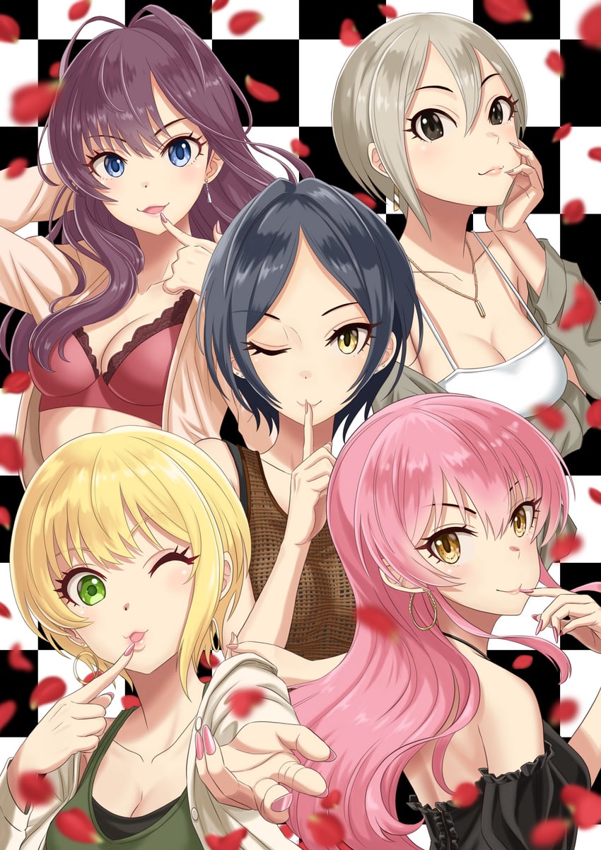 jougasaki mika, ichinose shiki, hayami kanade, miyamoto frederica, and shiomi syuko (idolmaster and 1 more) drawn by takenoko_taichou