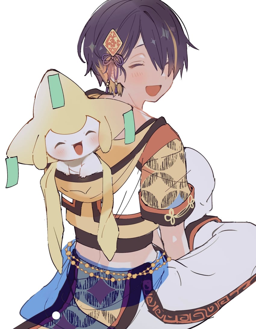 jirachi and sengoku shinobu (pokemon and 1 more) drawn by inomahe