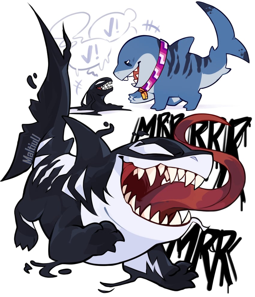 venom and jeff the land shark (marvel and 2 more) drawn by maltiuu