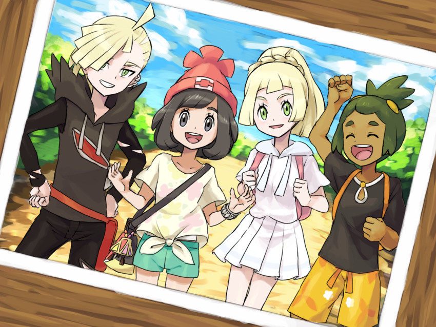 lillie, selene, gladion, and hau (pokemon and 1 more) drawn by koutetsu_(fe_steel_stone)