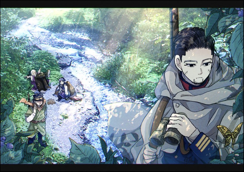sugimoto saichi, ogata hyakunosuke, asirpa, and shiraishi yoshitake (golden kamuy) drawn by 1nwe9