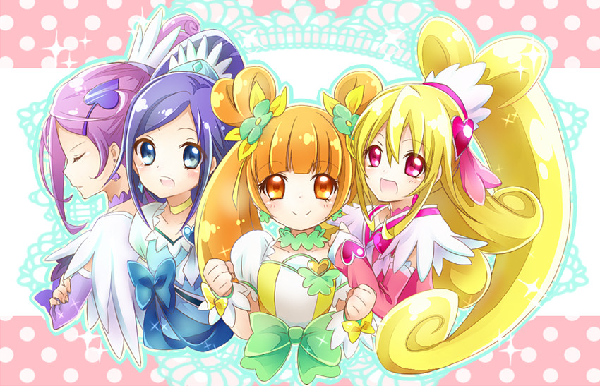 hishikawa rikka, aida mana, kenzaki makoto, yotsuba alice, cure heart, and 3 more (precure and 1 more) drawn by haori_(ki-na-ri)