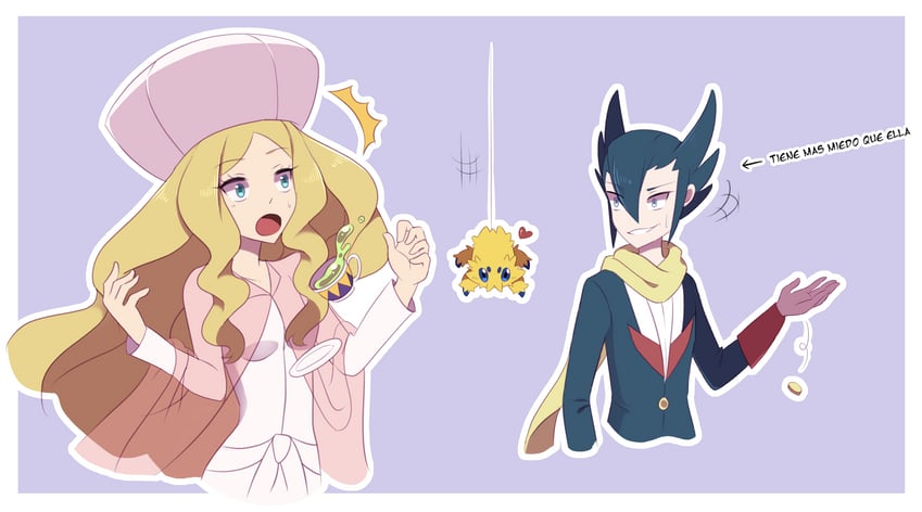 grimsley, joltik, and caitlin (pokemon and 1 more) drawn by naelle_(pkmn_realidea)