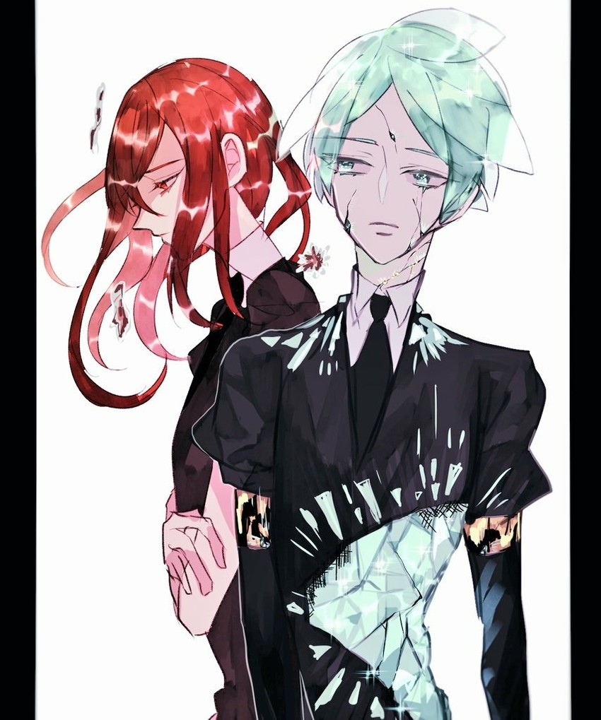 phosphophyllite and cinnabar (houseki no kuni) drawn by saku_(saku5991)