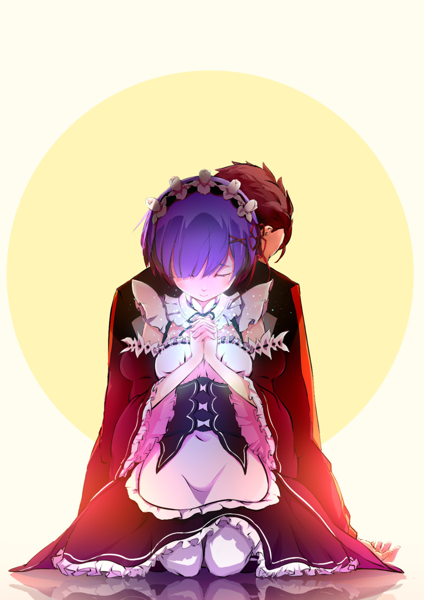 rem and natsuki subaru (re:zero kara hajimeru isekai seikatsu) drawn by doujiang_rr