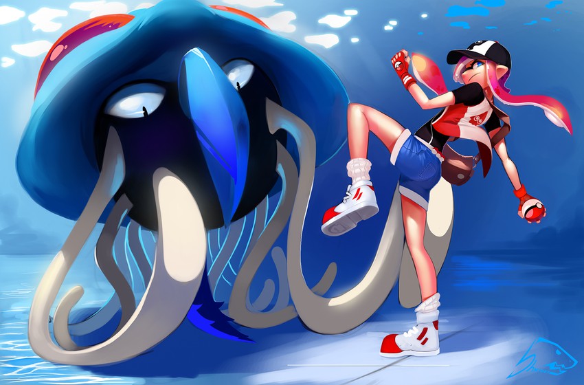 inkling player character, inkling girl, and tentacruel (pokemon and 1 more) drawn by shnider