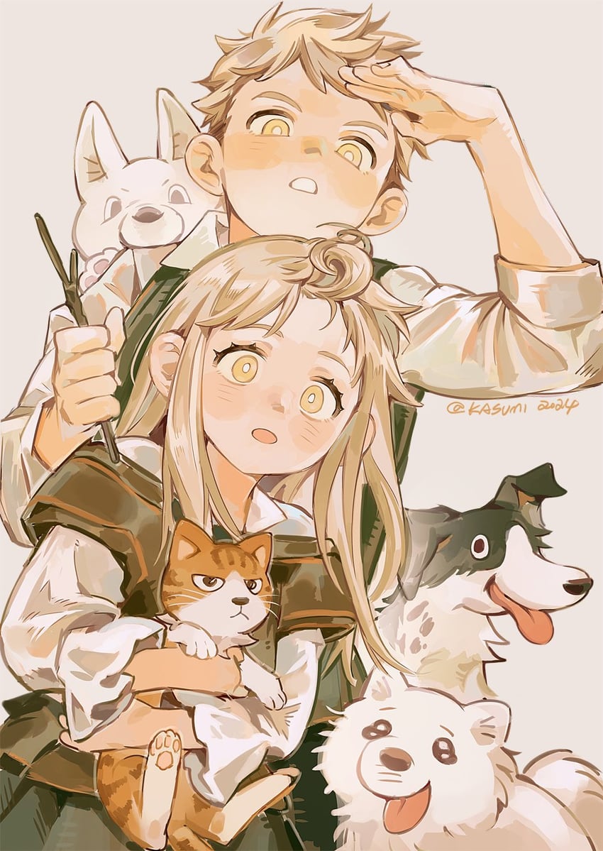 falin touden and laios touden (dungeon meshi) drawn by kasumi007