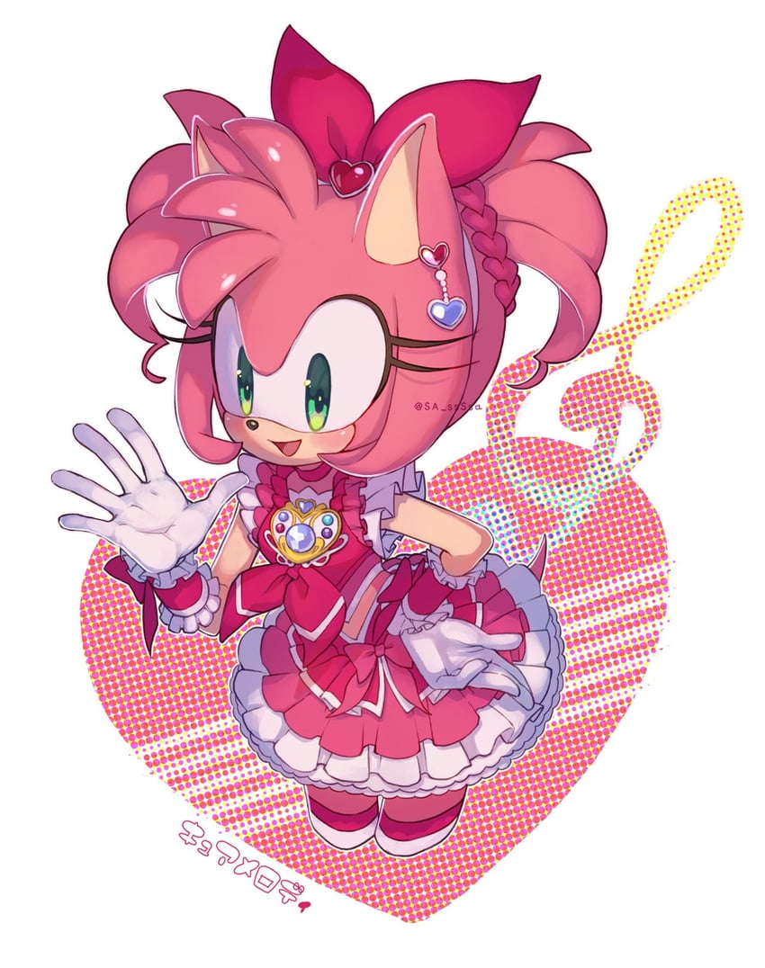 amy rose and cure melody (precure and 2 more) drawn by konjiki_ringo