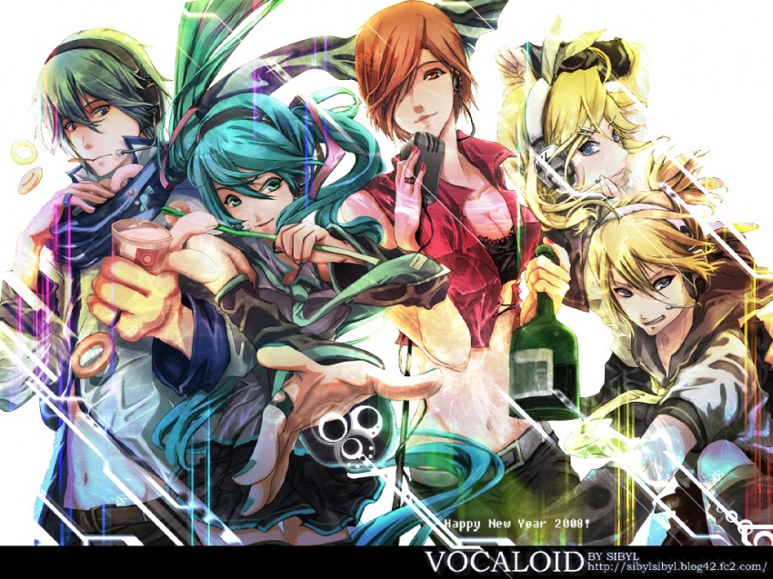 hatsune miku, kagamine rin, kagamine len, kaito, and meiko (vocaloid) drawn by sibyl