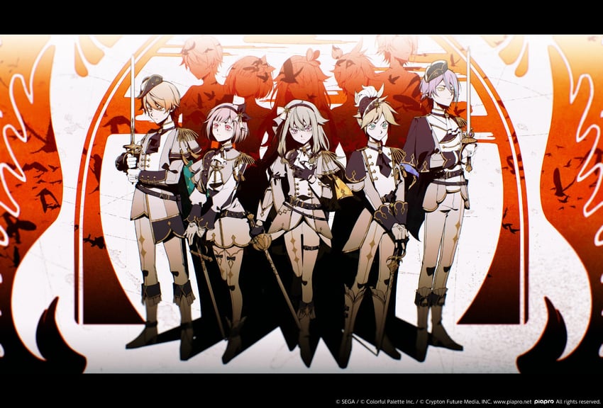 kagamine len, ootori emu, tenma tsukasa, kusanagi nene, kamishiro rui, and 1 more (vocaloid and 2 more) drawn by sidu_(dsd_kgn)