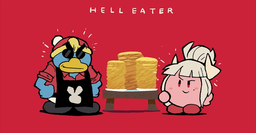 kirby, lucifer, helltaker, and king dedede (kirby and 1 more) drawn by rariatto_(ganguri)