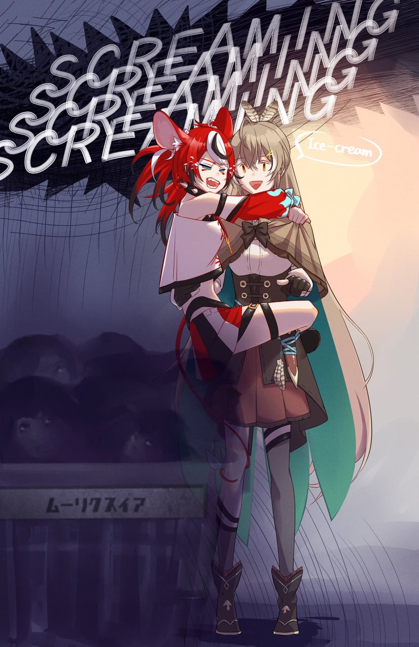 nanashi mumei and hakos baelz (hololive and 2 more) drawn by onecolo133