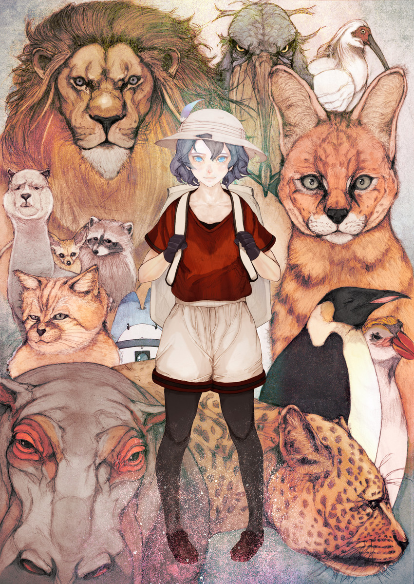 serval, kaban, common raccoon, fennec, shoebill, and 9 more (kemono friends) drawn by nishizono_mitsuyo