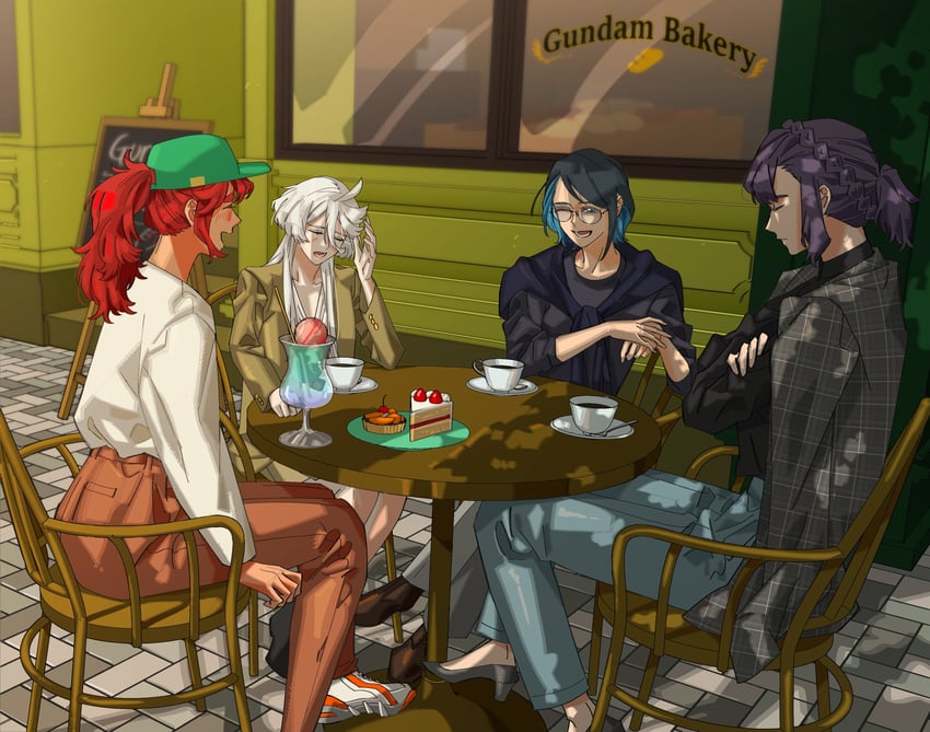 suletta mercury, miorine rembran, nika nanaura, and sabina fardin (gundam and 1 more) drawn by snapagi