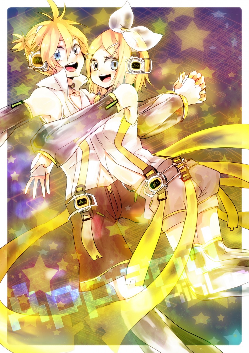 kagamine rin and kagamine len (vocaloid) drawn by akino_rinko