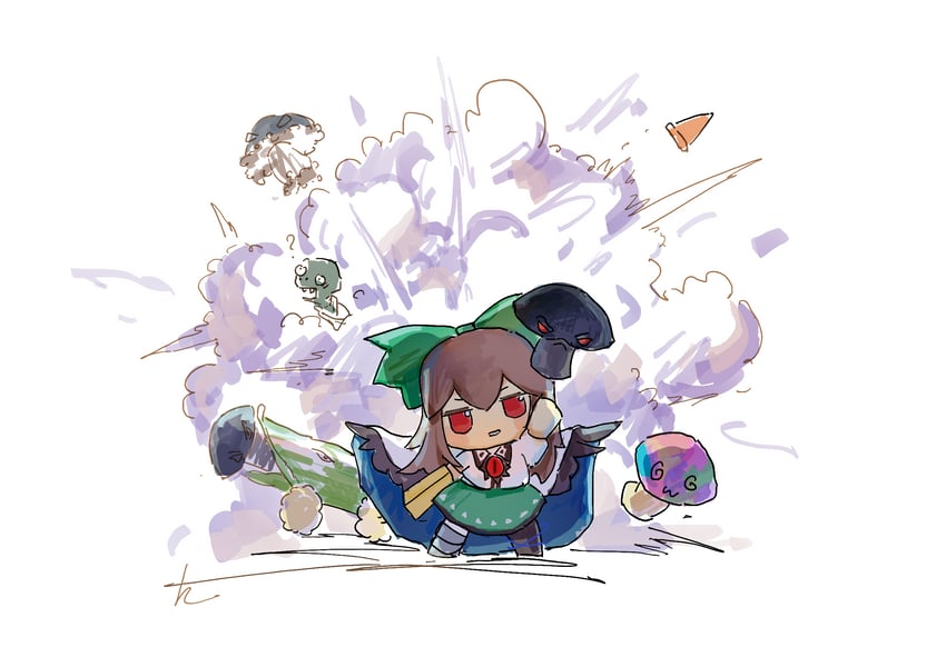 reiuji utsuho, hypno-shroom, zombie, doom-shroom, and cob cannon (touhou and 2 more) drawn by ge_dazuo