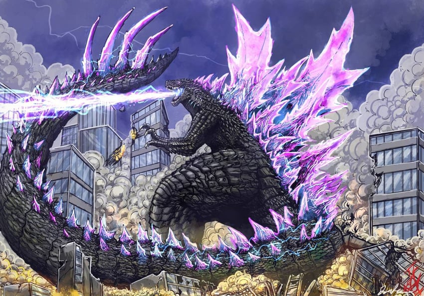 godzilla and godzilla evolved (godzilla and 3 more) drawn by gabe_tkezilla