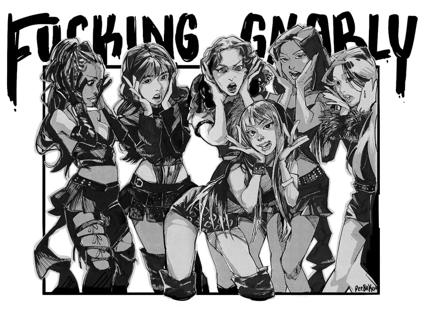 manon, yoonchae, megan, lara, daniela, and 1 more (real life and 1 more) drawn by peebakoo