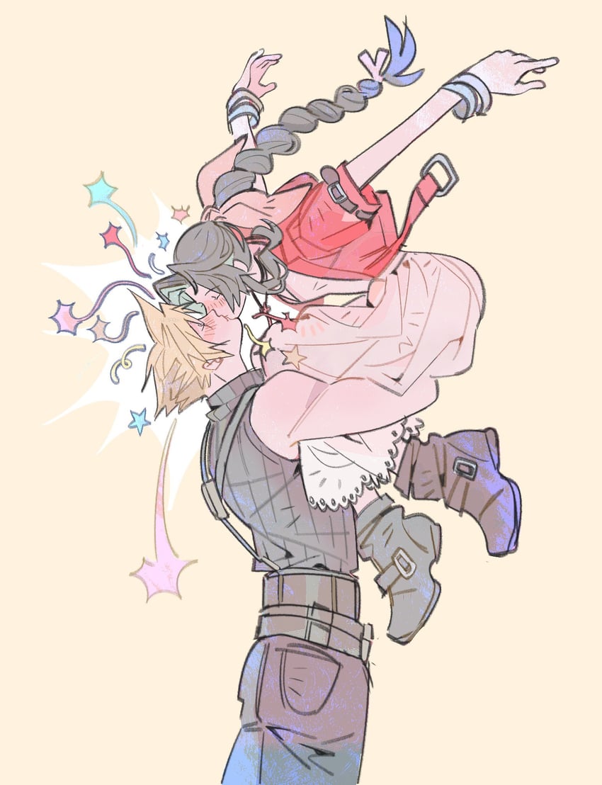cloud strife and aerith gainsborough (final fantasy and 2 more) drawn by mmmckayyy