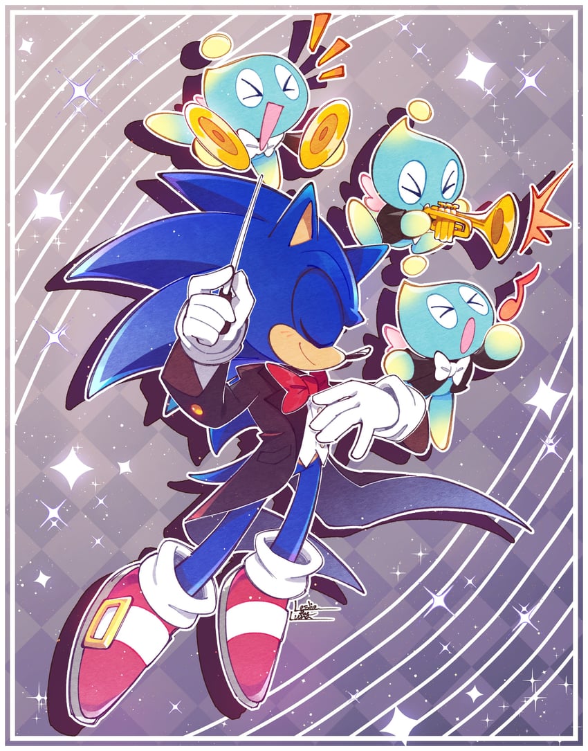 sonic the hedgehog and neutral chao (sonic) drawn by leslietheluna