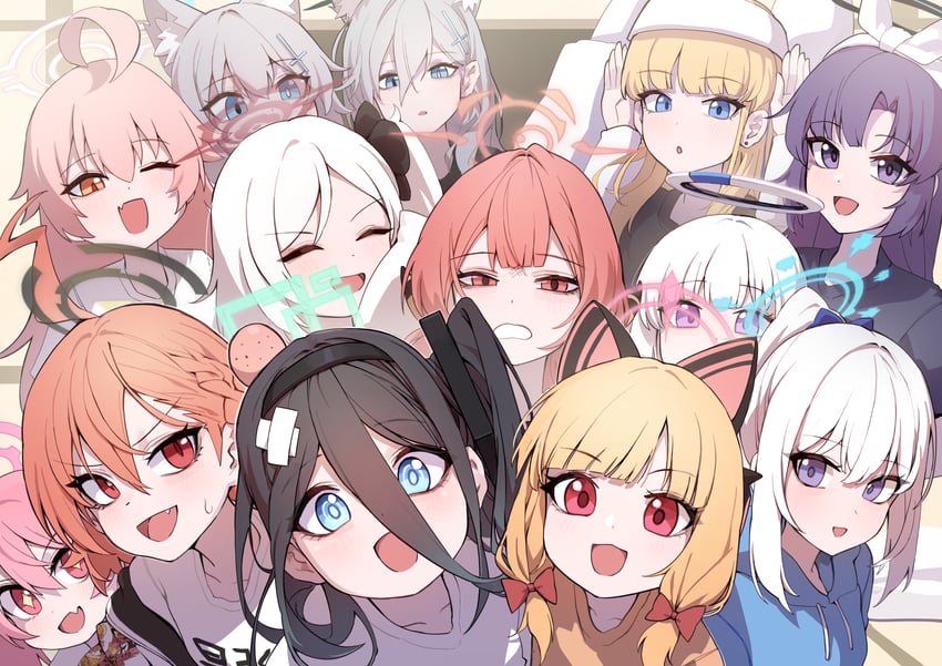 yuuka, shiroko, hoshino, toki, aris, and 7 more (blue archive) drawn by kokukyukeo