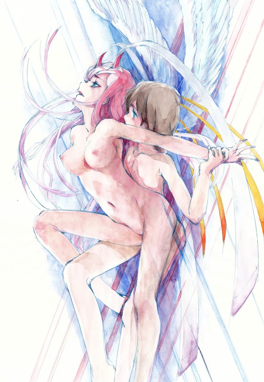 zero two and hiro (darling in the franxx) drawn by aigar