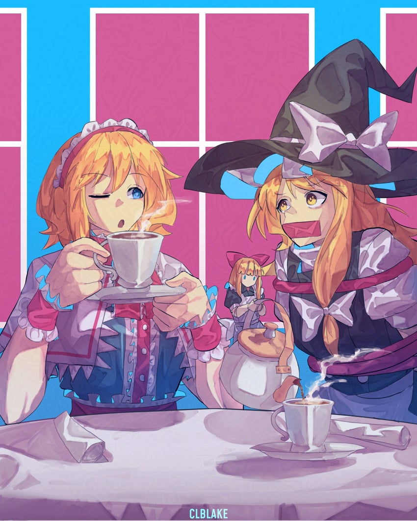 kirisame marisa, alice margatroid, and shanghai doll (touhou) drawn by corporalblake