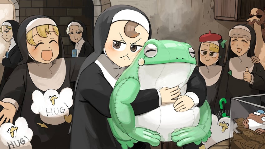 clumsy nun, froggy nun, spicy nun, strict nun, sheep nun, and 1 more (little nuns) drawn by diva_(hyxpk)