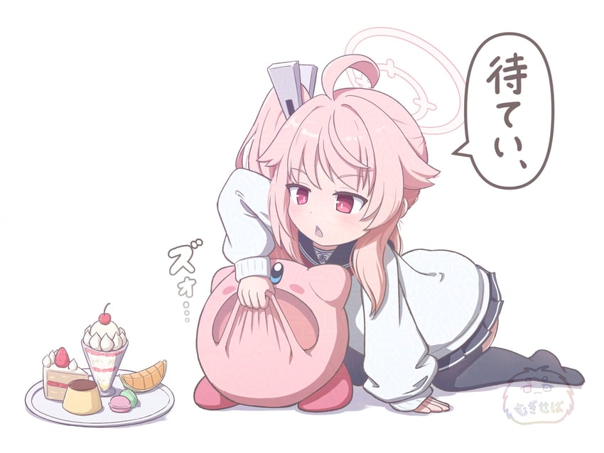 kirby and natsu (blue archive and 1 more) drawn by mugisepa