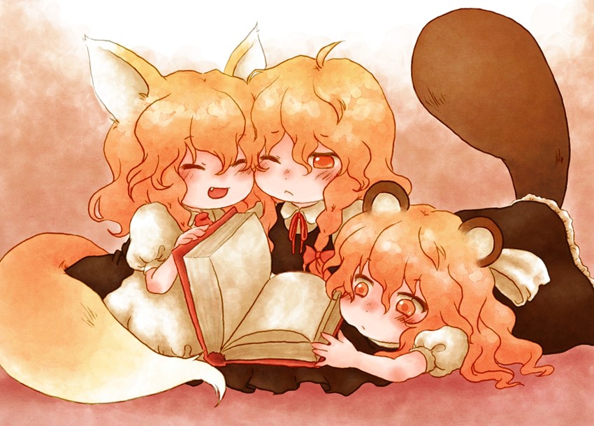 kirisame marisa, youkai fox, and bakedanuki (touhou) drawn by karioda