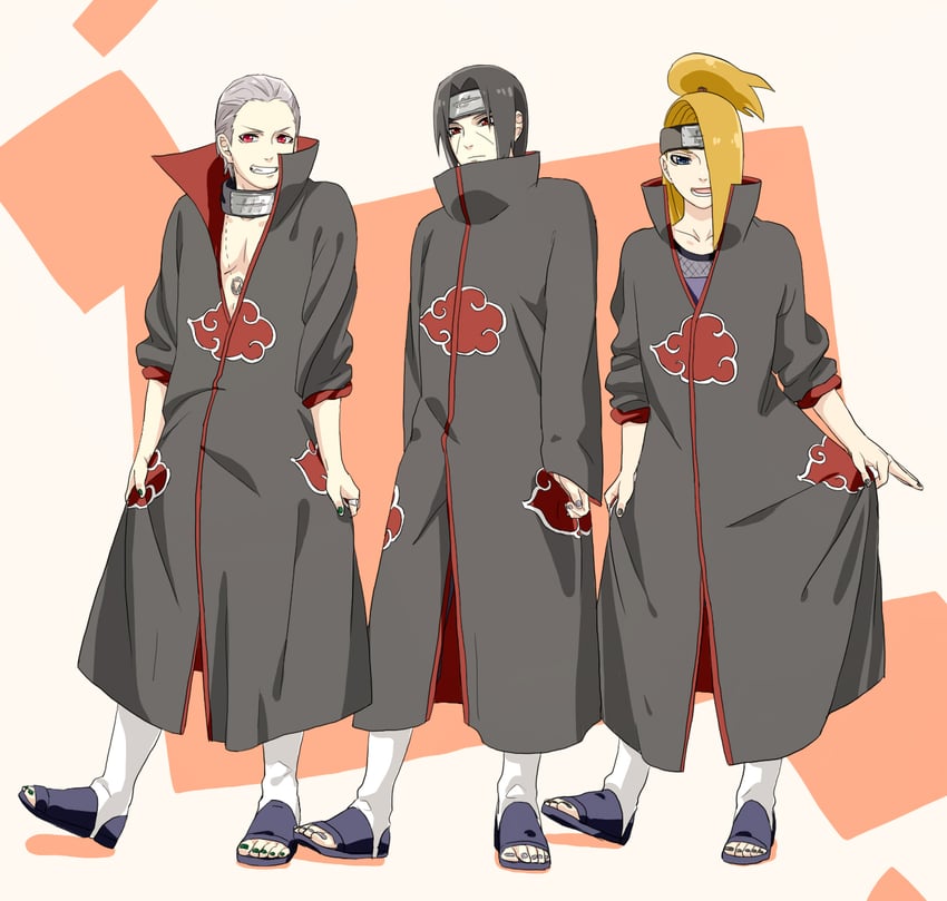 uchiha itachi, deidara, and hidan (naruto and 1 more) drawn by tarou_(0514251997)