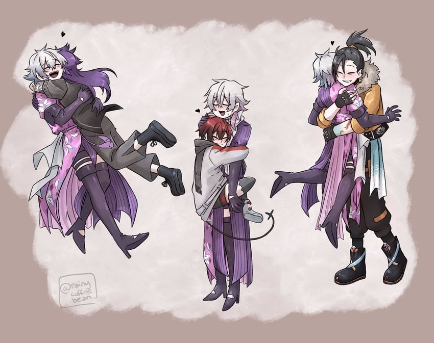 gavis bettel, machina x flayon, banzoin hakka, and josuiji shinri (holostars and 1 more) drawn by rainycoffeebean