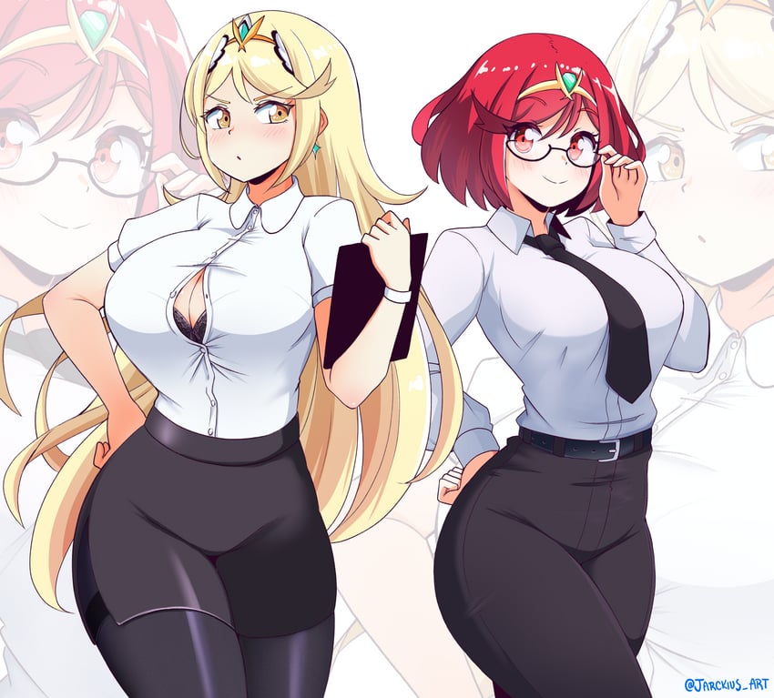 pyra and mythra (xenoblade chronicles and 1 more) drawn by jarckius