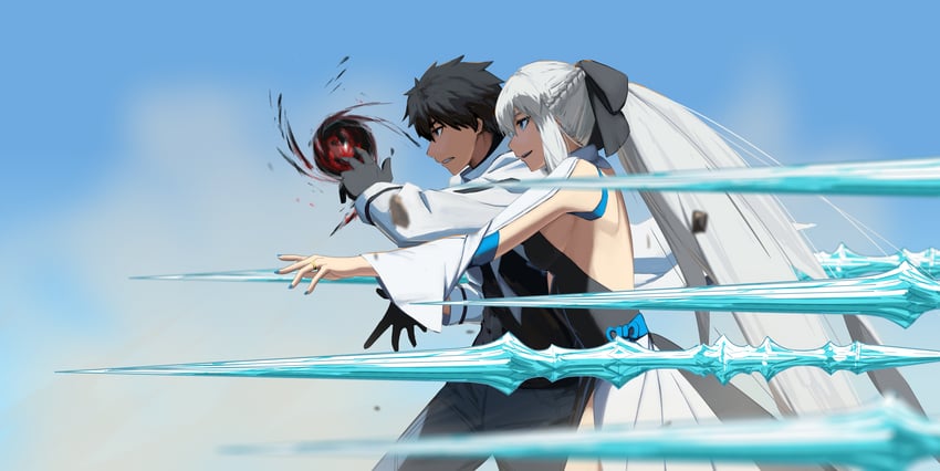 fujimaru ritsuka and morgan le fay (fate and 1 more) drawn by paperpillar