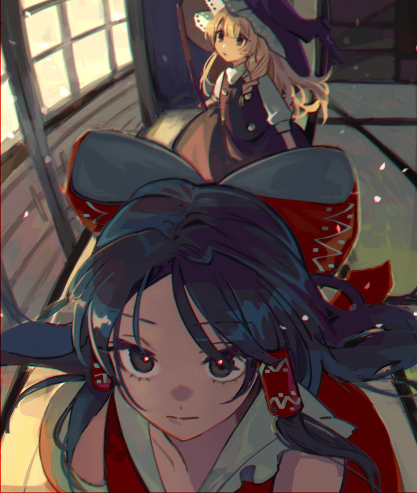 hakurei reimu and kirisame marisa (touhou) drawn by shi_chimi
