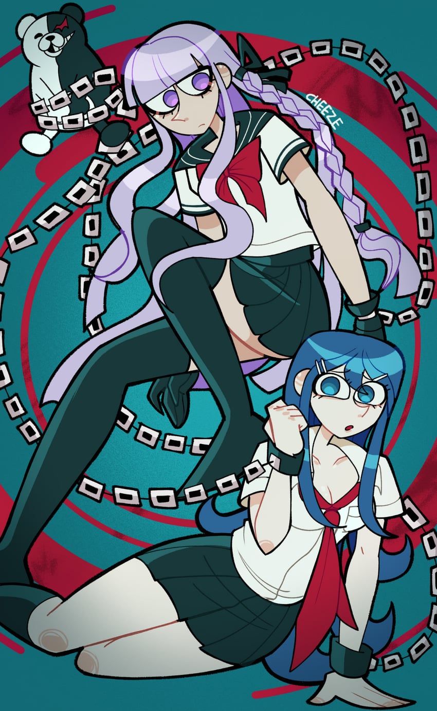 kirigiri kyoko, monokuma, and maizono sayaka (danganronpa and 1 more) drawn by cheezy_picklezz