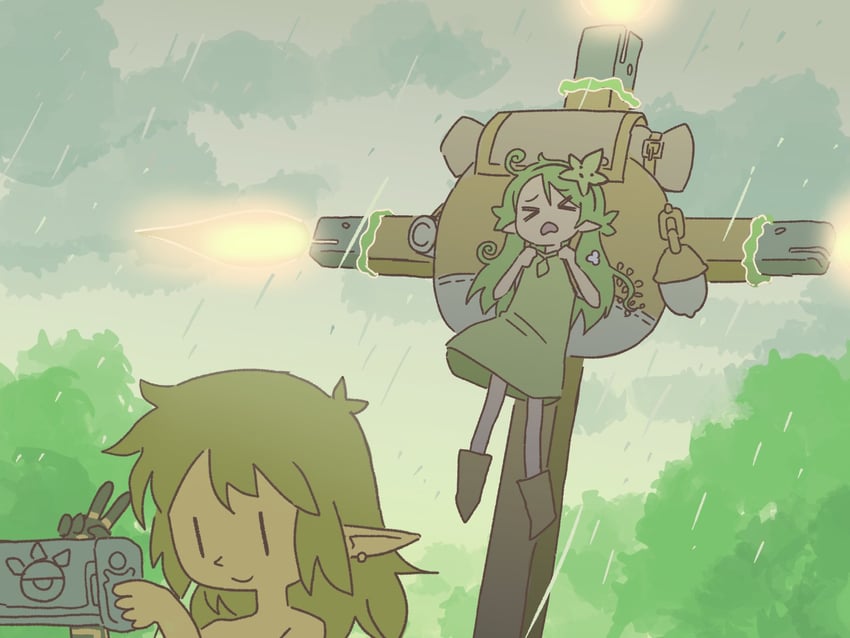 link and korok (the legend of zelda and 1 more) drawn by orenjipiiru