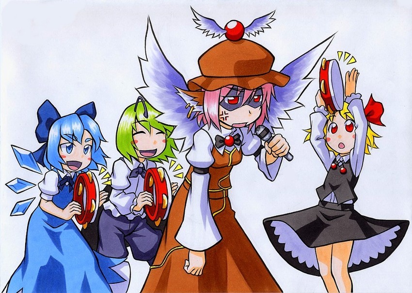 cirno, rumia, mystia lorelei, and wriggle nightbug (touhou and 1 more) drawn by kawachi_koorogi