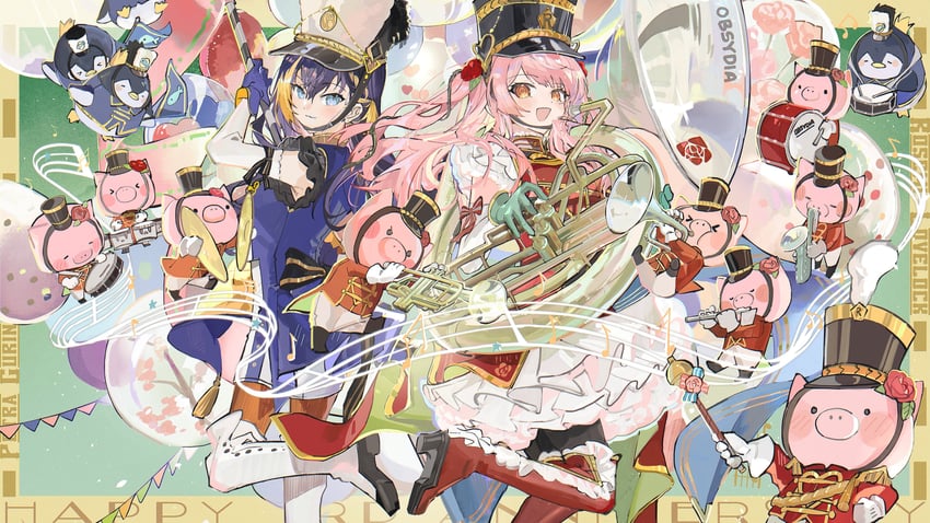 petra gurin, rosemi lovelock, pentomo, and rosebud (nijisanji and 1 more) drawn by pyongtaro