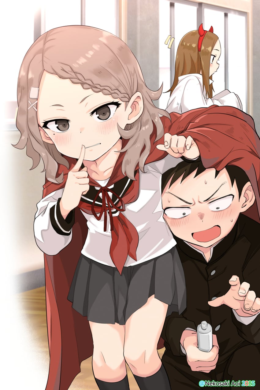 takagi-san, nishikata, and houjou (karakai jouzu no takagi-san) drawn by nekosaki