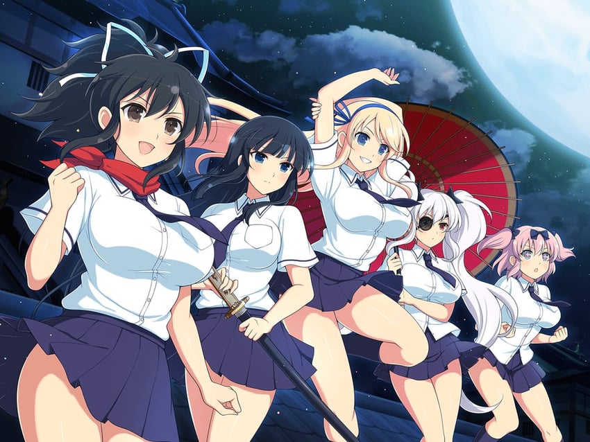 asuka, ikaruga, hibari, yagyu, and katsuragi (senran kagura and 1 more) drawn by yaegashi_nan