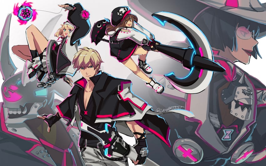 bridget, may, ky kiske, i-no, nagoriyuki, and 1 more (guilty gear and 1 more) drawn by llamartist